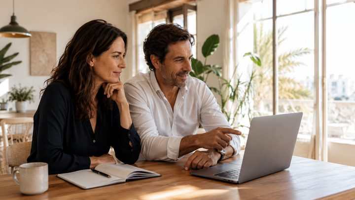 Unternehmerpaar vor Laptop